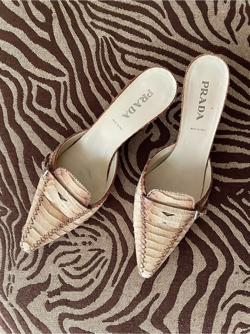 Prada Woven Leather Pointed Mules - Picture 1 of 3